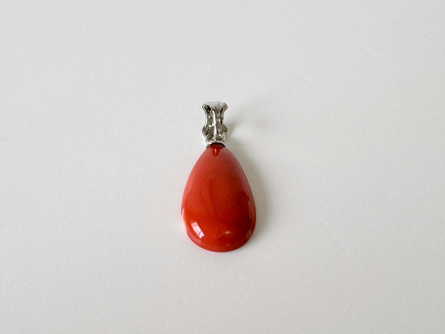 Orange Momo Coral Pendant - Natural Pear Shaped Coral Jewelry - Silver Bail (Rhodium-Plated), Genuine Material, 18x10.4mm