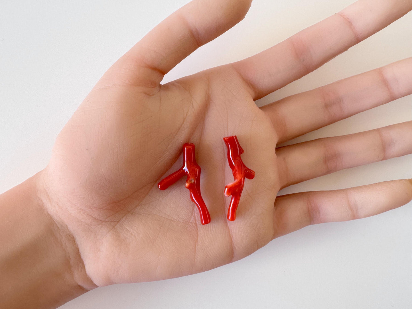 Red Coral Branch Set: Natural Aka Coral for Jewelry Making (31-32mm), Hole on Top