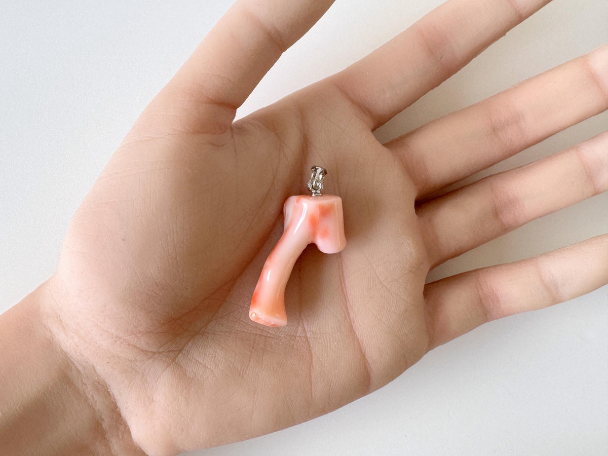 Coral Branch Pendant Natural Deep Sea Coral: Pink Orange Coral Jewelry Accent, Silver Bail (34mm Length)