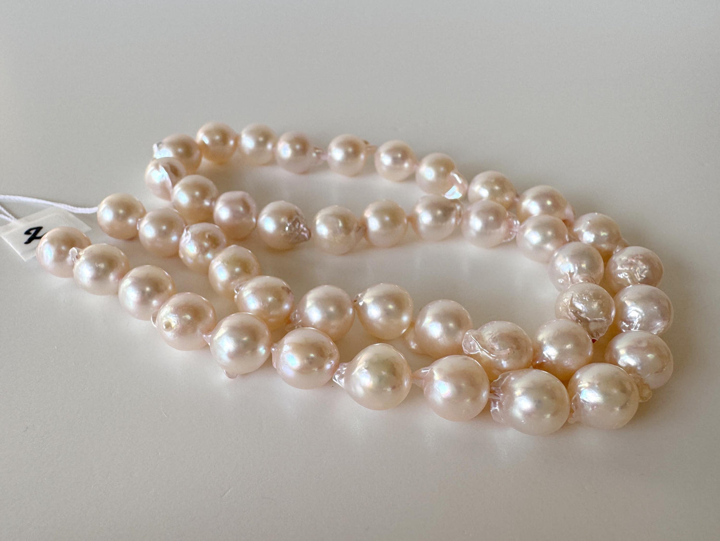Japanese Akoya Pearl Strand 8.5-9mm Baroque Beads, White Pink Overtone (40cm, Saltwater Cultured)