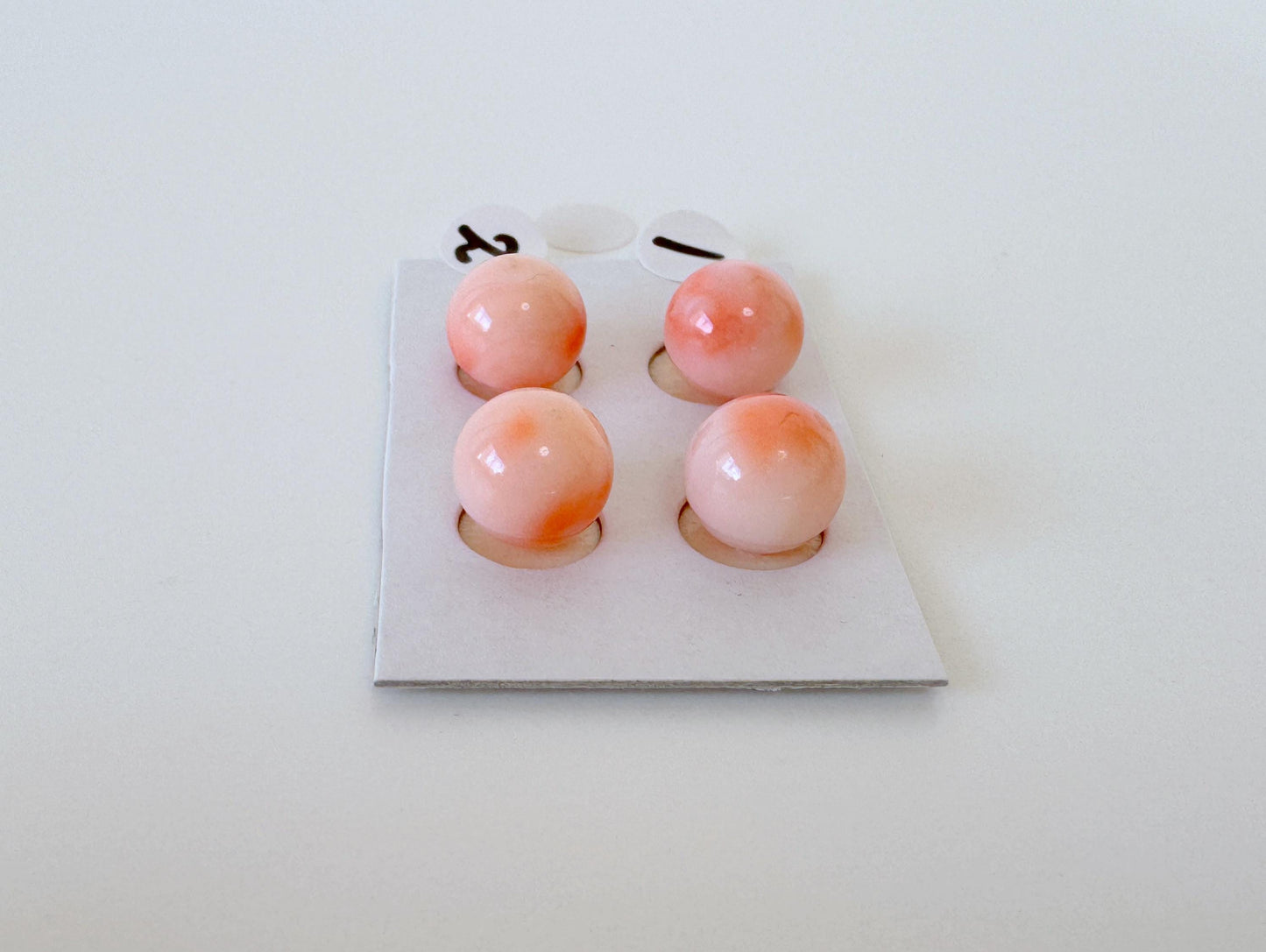 Deep Sea Coral Beads: 8.5-9mm Pink, Orange, White Round Half Drilled Pair