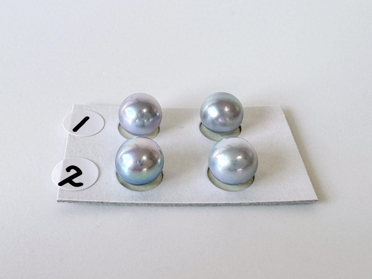 Japanese Blue/Silver (Treated) Akoya Pearl 8-8.5mm, Half-Drilled loose, Price per pair, Salt water pearl