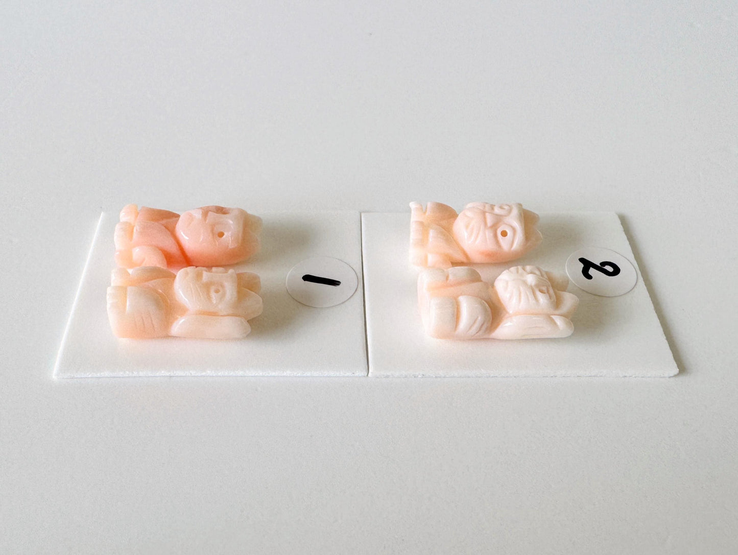 Manekineko Coral Cat Set: Pink Deep Sea Natural Coral Carving, Lucky Money & Customer Charm | Jewelry Supplies | 15-16mm, Half Drilled
