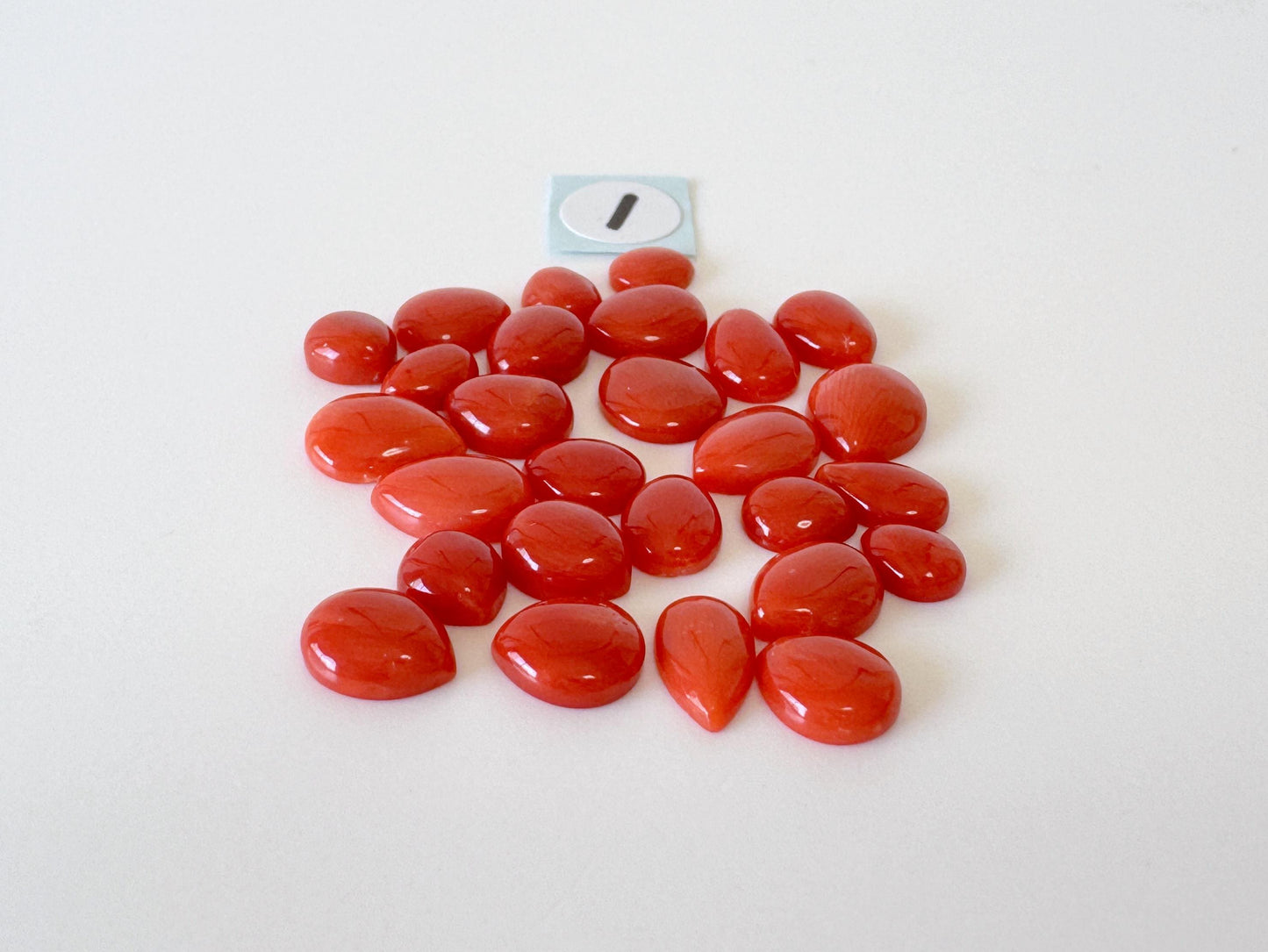 Value-priced, Natural red Mediterranean coral loose Pear shape cabochon for a set of 26-27pcs, For jewelry making, Natural color