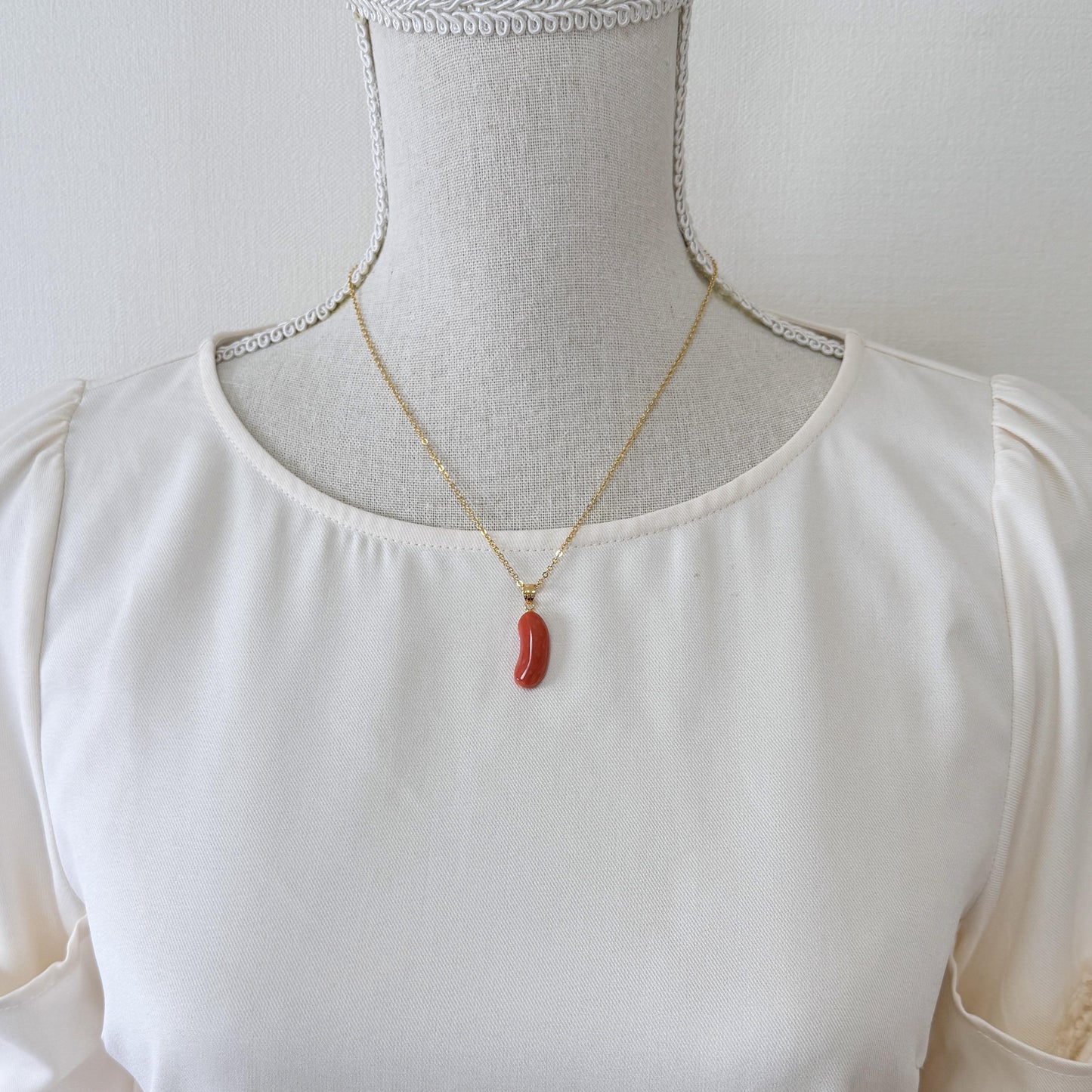Orange Momo Coral Pendant - Natural Unique Shape Coral Jewelry - Silver Bail (Gold-Plated), Genuine Material, 22x9mm