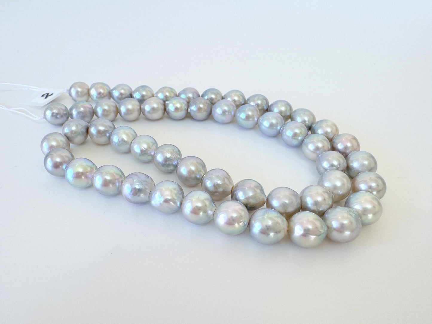 Japanese Akoya Pearl Strand: Natural Blue Silver Color - 7.5-8mm Cultured Saltwater Pearls, Full 15.7" Strand for Jewelry