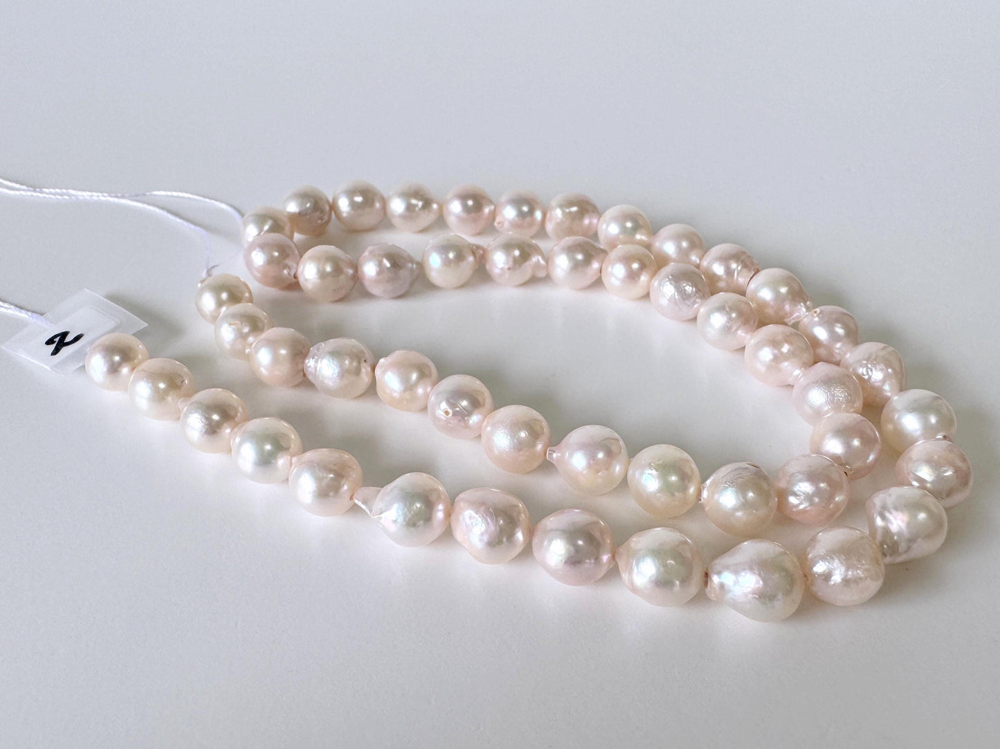 Japanese Akoya Pearl Strand 7-7.5mm Baroque Beads, White Pink Overtone (40cm + 5pcs, Saltwater Cultured)