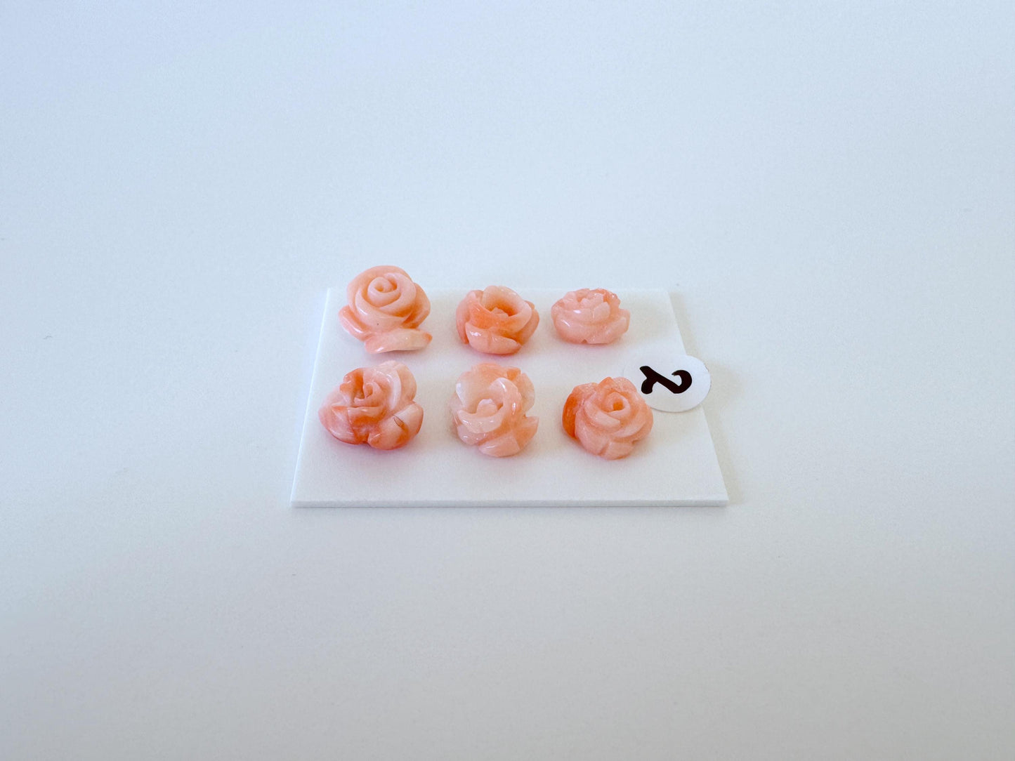Pink Coral Rose Carvings Handmade Beads, Natural Deep Sea Coral (Value Priced Set, Drilled Holes, 6pcs 6.8-8.9mm)