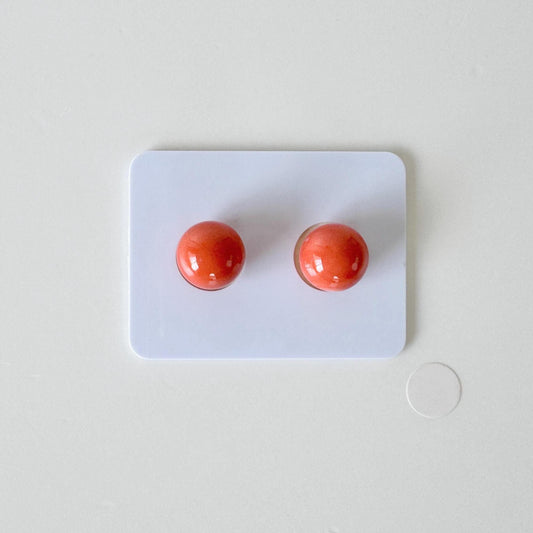 Natural Momo Coral Round Beads Loose Pair : 9.5mm Orange Color, Half-Drilled Hole | Jewelry Supplies, Stud Earring Use