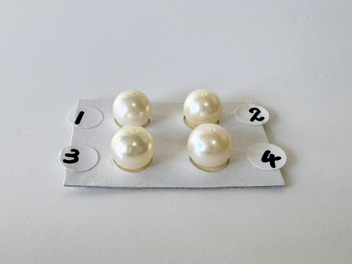 Loose Akoya Pearls Natural Cream Yellow: 8.5-9mm Round Half-Drilled, Saltwater Cultured | Jewelry Supplies, Gift For Pearl Lover | Per Piece