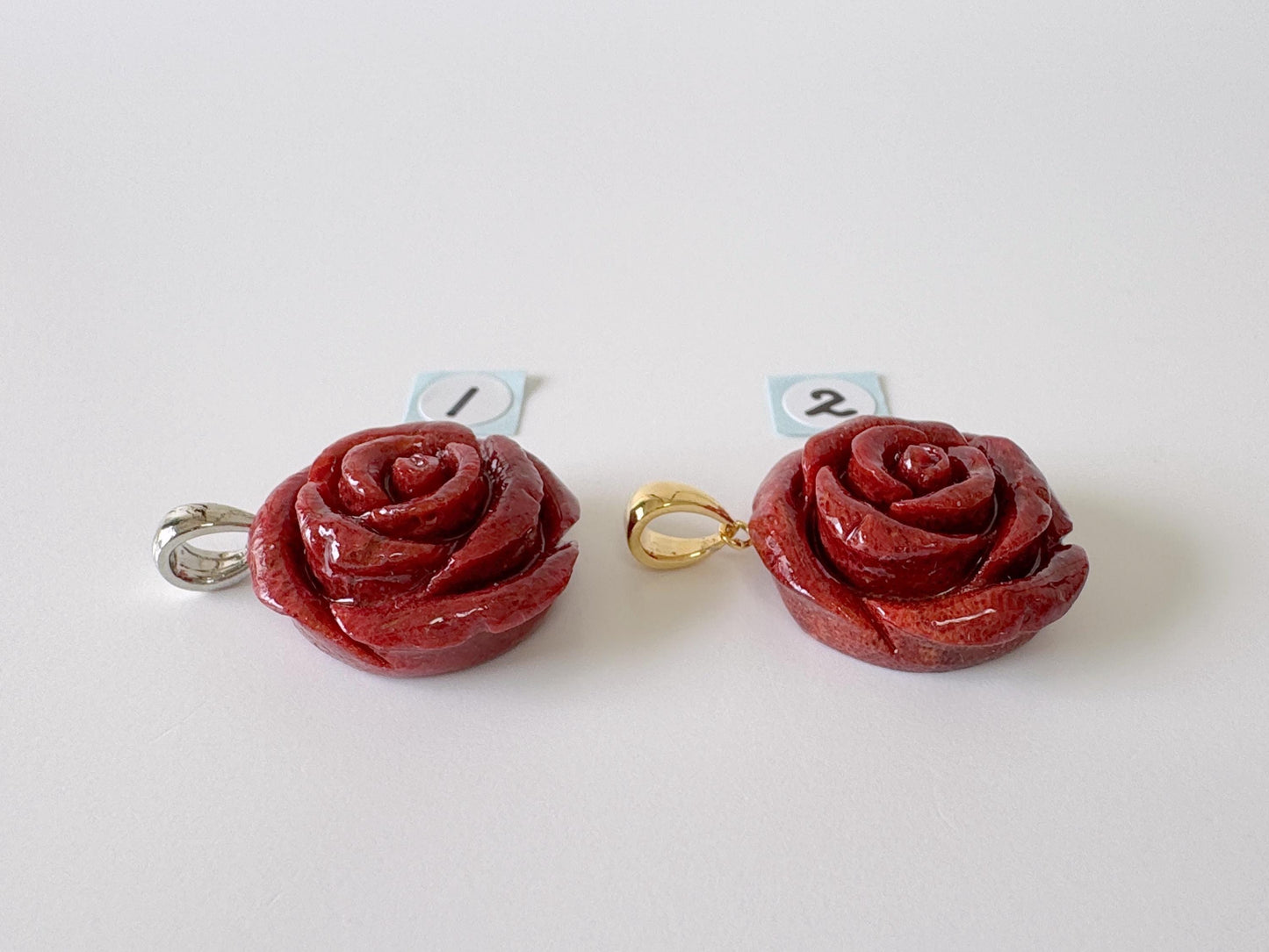 Natural sponge coral rose pendant 20mm, Dark red color, Brass bail, Price per piece