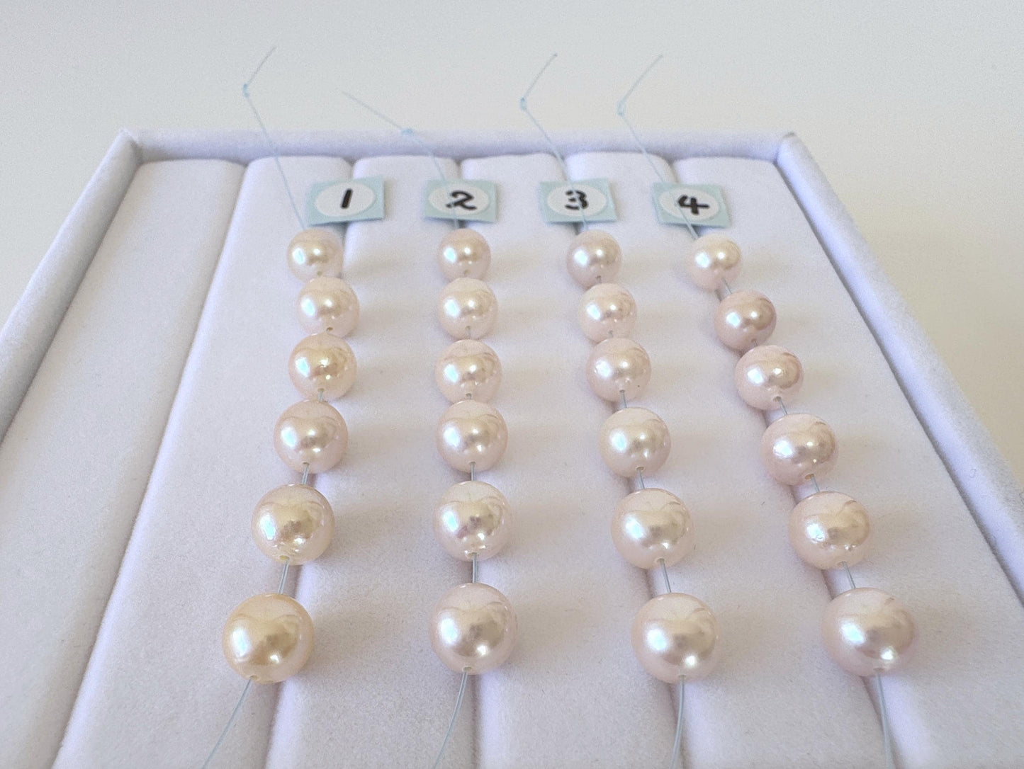 Akoya Pearl Beads - Japanese Cultured Round 6.5-7mm Mini Strand, 6Pcs, White Pink Overtone