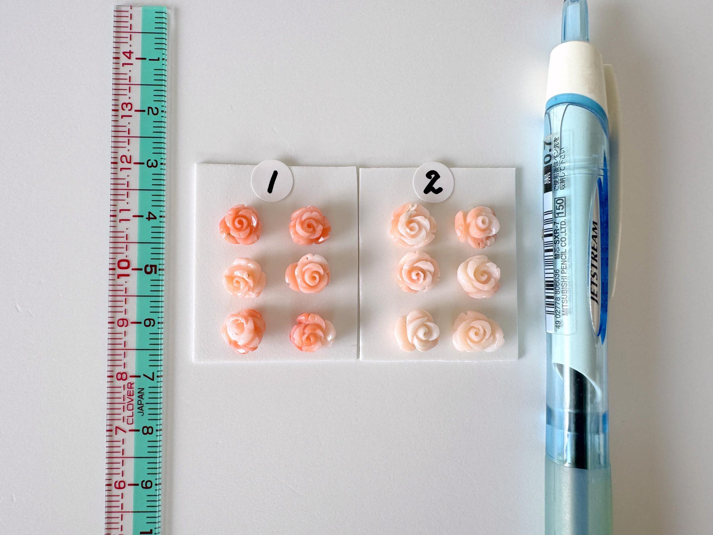 Mix set of 6 pcs of Natural Pink Deep Sea Coral Rose Carvings 7-9mm, Natural color, Value priced for reason of defects, For Jewelry Making