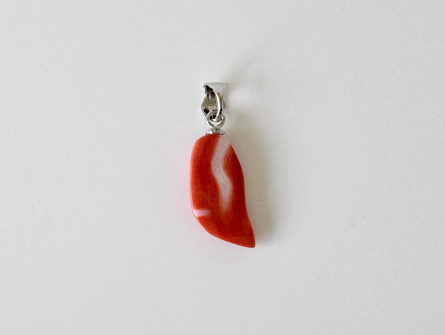 Orange Momo Coral Pendant - Natural Unique Shape Coral Jewelry - Silver Bail (Rhodium-Plated), Genuine Material, 17x9mm