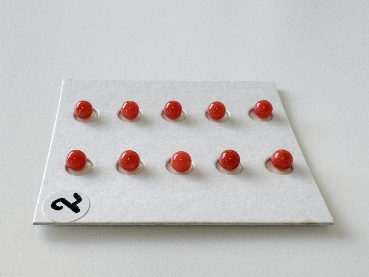 Mediterranean Red Coral Round Loose: Natural Gemstone Beads for Jewelry Making (3.7-4mm, Half-Drilled Hole, Set of 10)