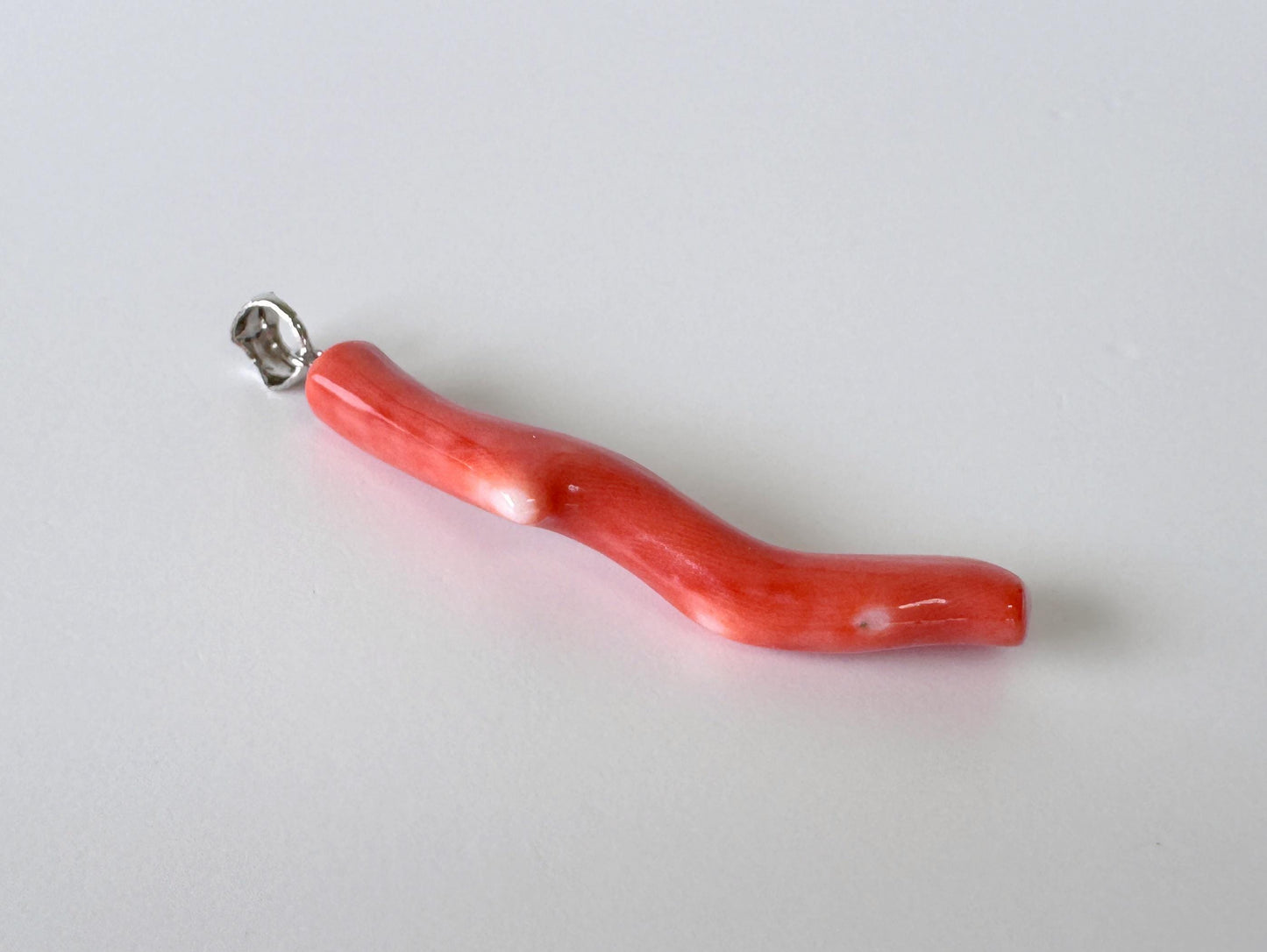 Momo Coral Branch Pendant Natural Jewelry, Japanese Orange Coral (45mm Length, Rhodium Silver Bail, Unique Gift)