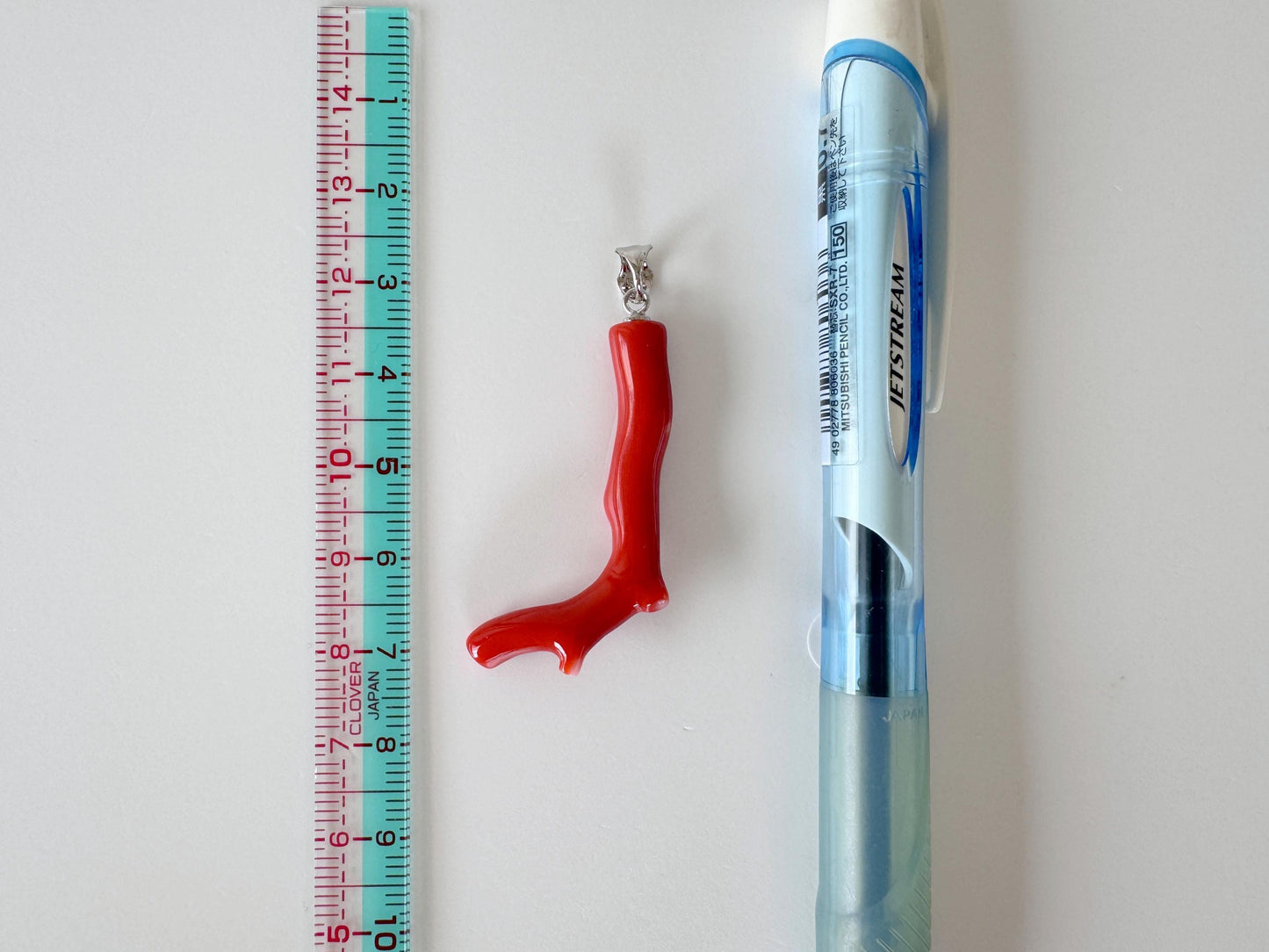 Natural Momo Coral Branch Pendant: Rhodium-Plated Silver Bail, 38mm