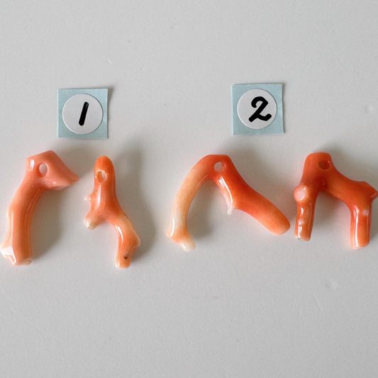 Momo Coral Branch - Natural Orange Coral - Genuine Precious Set of 2 Pieces, Drilled Holes, Jewelry Supplies, Craft Gemstones