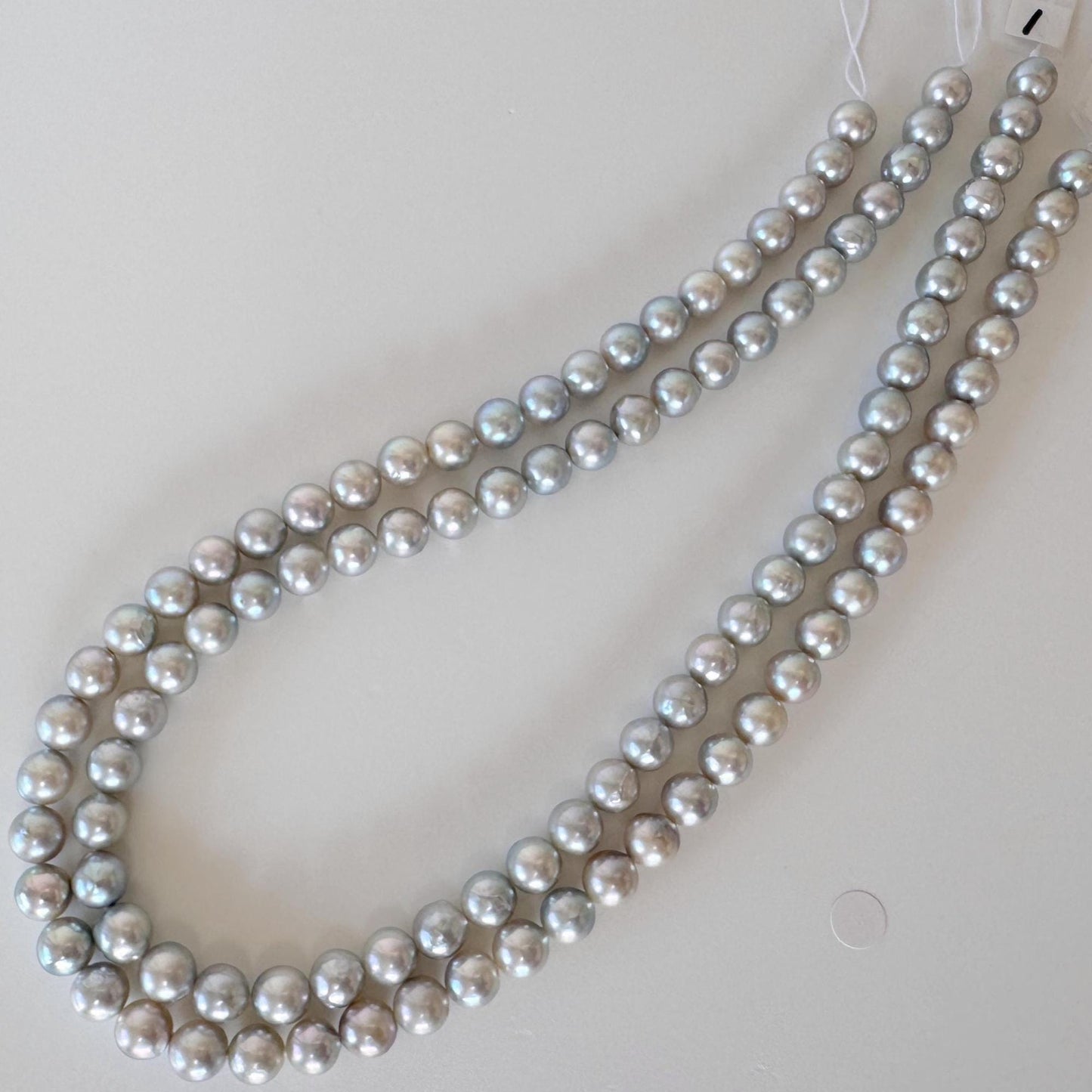 Akoya Pearl Strand - 7.5-8mm Japanese Cultured Pearls, Natural Blue Silver, 40cm