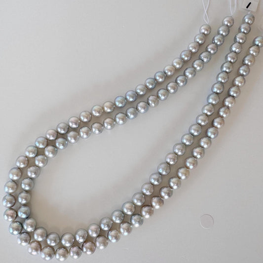 Akoya Pearl Strand - 7.5-8mm Japanese Cultured Pearls, Natural Blue Silver, 40cm