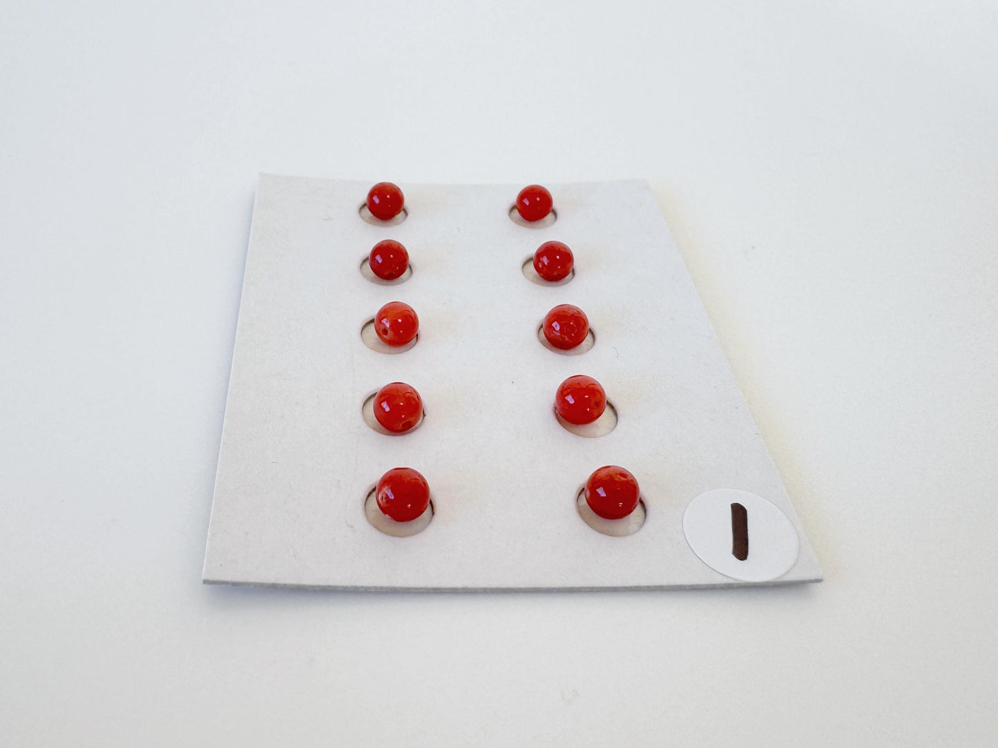 Mediterranean Red Coral Beads, Round Loose 10 Pcs Set (3.7-4mm, Half-Drilled)