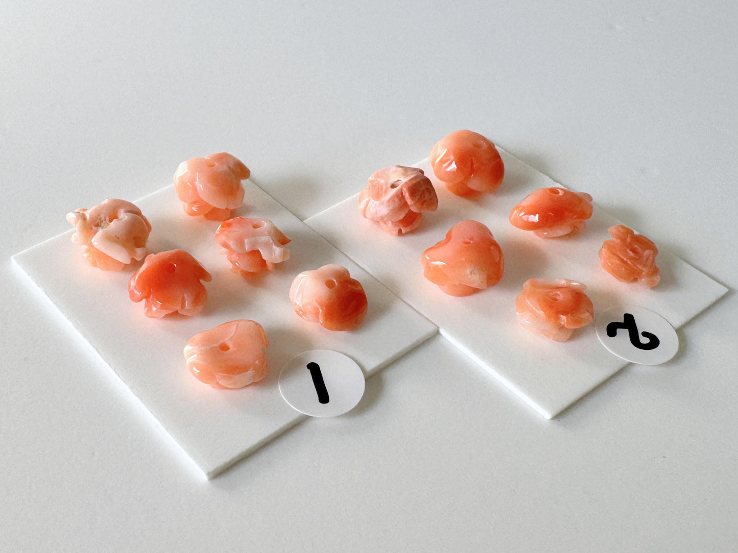 Pink Coral Rose Carvings Handmade Beads, Natural Deep Sea Coral (Value Priced Set, Drilled Holes, 6pcs 7-9mm)