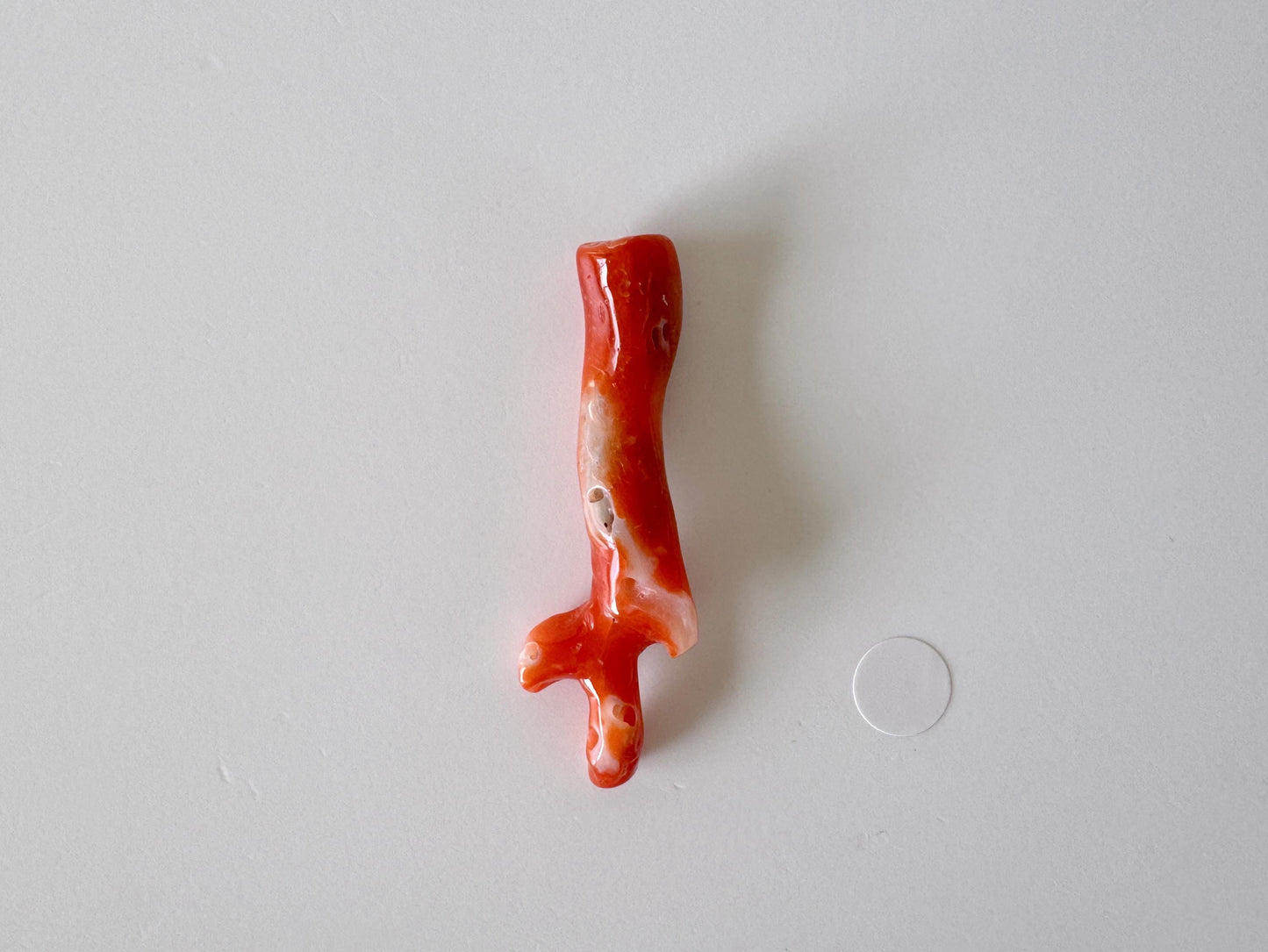 Japanese red(Aka) coral branch, 42mm, Hole on top, Natural vermilion color coral for jewelry making