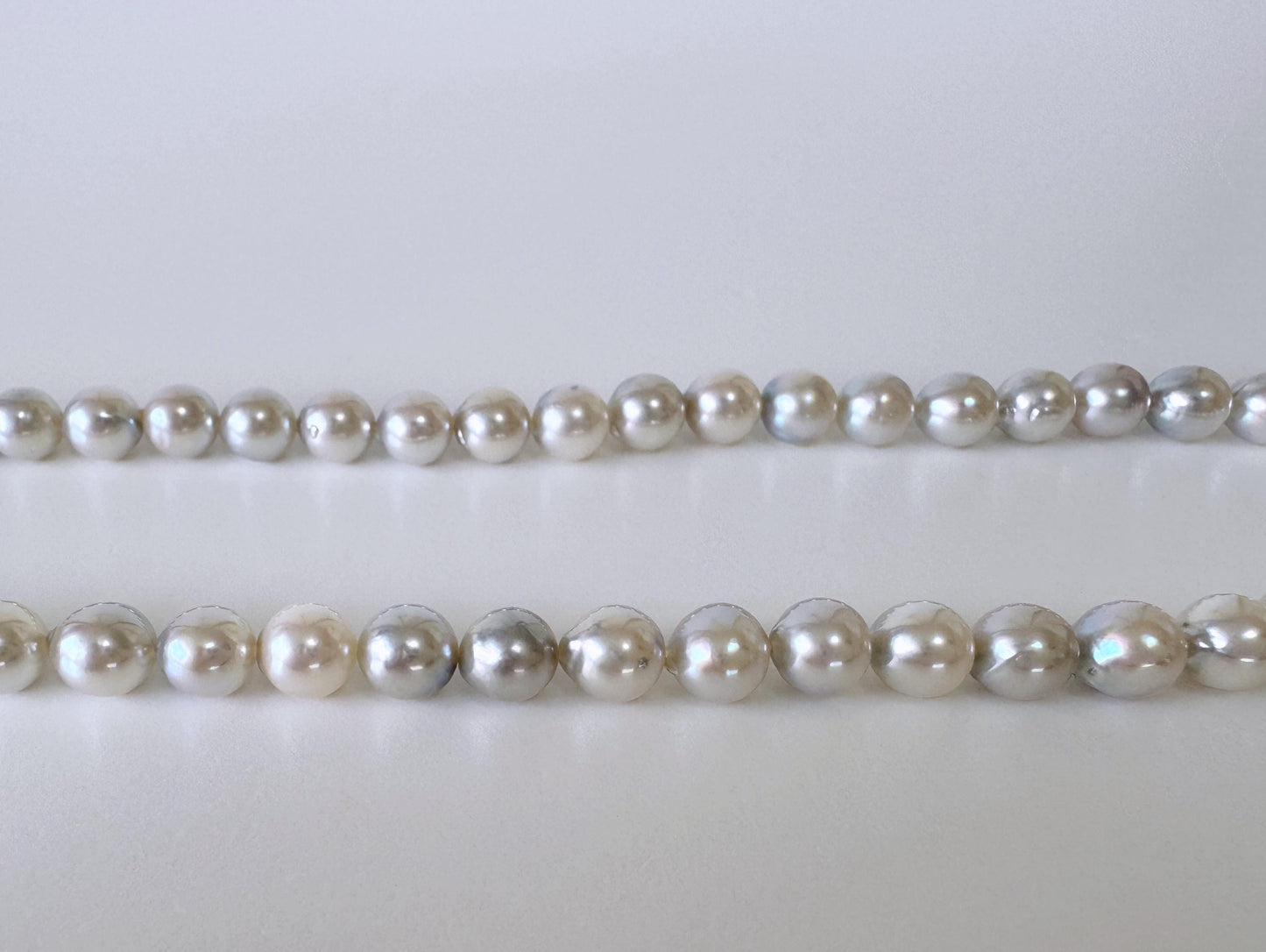 Japanese Akoya Pearl Beads - Natural Blue Silver Cultured Pearls - Full Strand 40cm, 6.5-7mm, Saltwater Jewelry Supplies