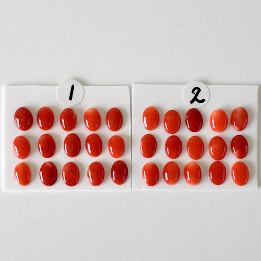 Red Coral Cabochon Set: Japanese Aka Oval 7x5mm - Natural Color, Genuine Coral, Jewelry Supplies for Crafting