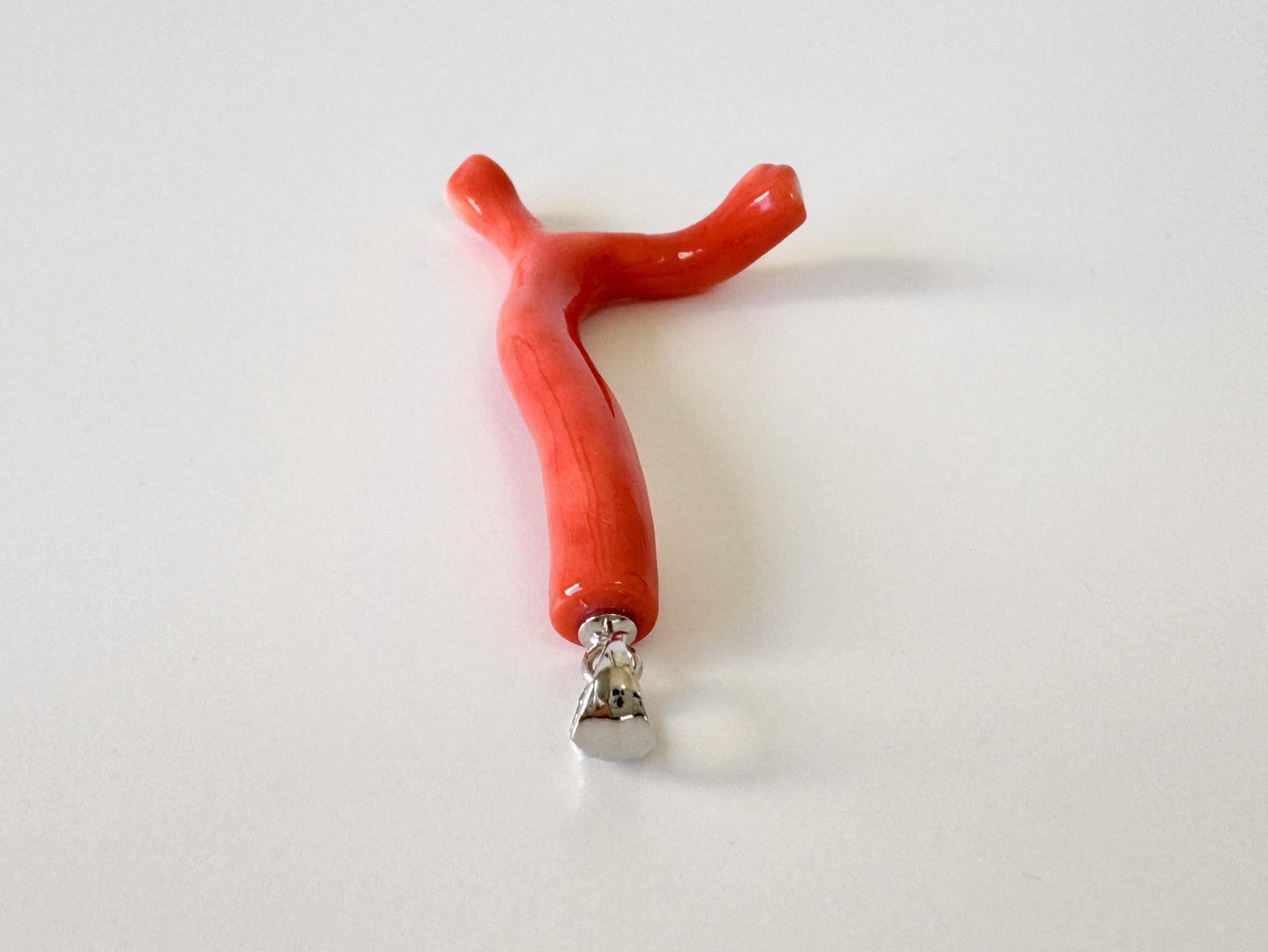 Momo Coral Branch Pendant Natural, Japanese Orange Coral (44mm Length, Rhodium-Plated Silver Bail, Deep Sea Origin)