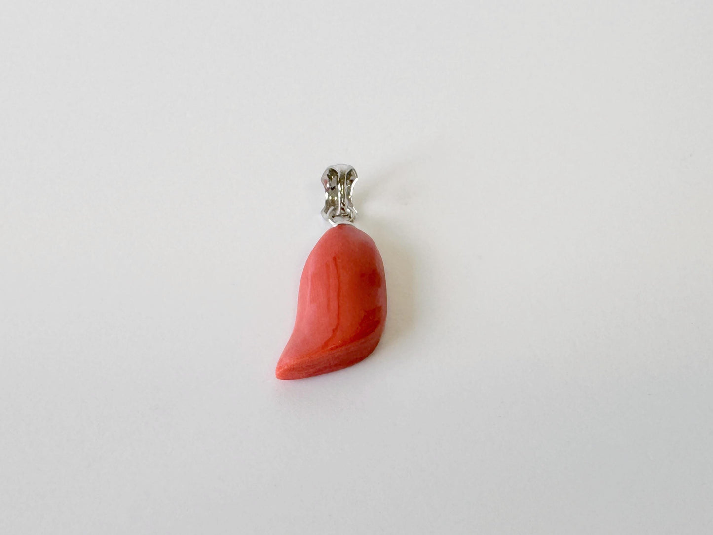 Orange Momo Coral Pendant - Natural Unique Shape Coral Jewelry - Silver Bail (Rhodium-Plated), Genuine Material, 17x9mm