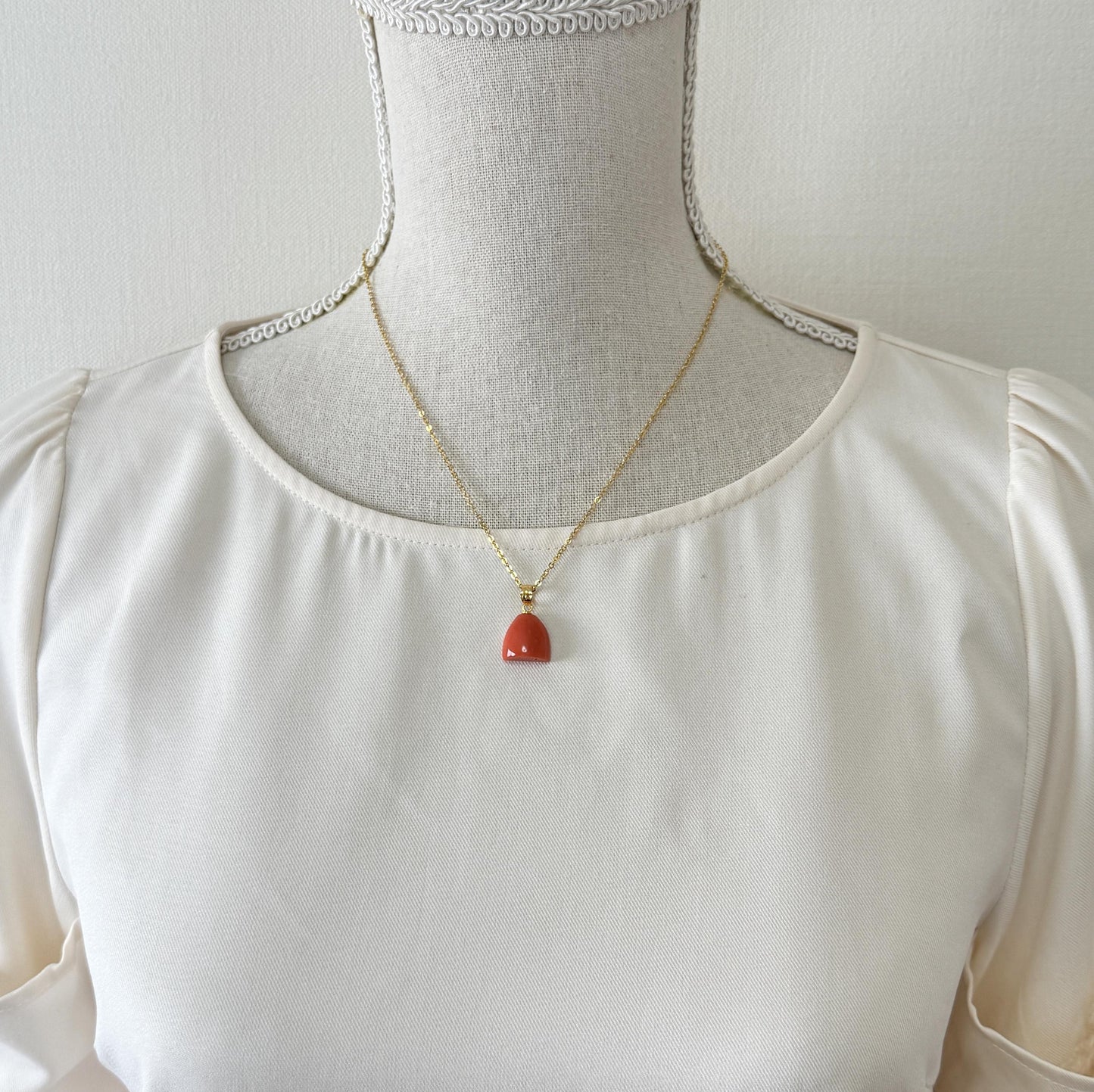 Orange Momo Coral Pendant - Natural Unique Shape Coral Jewelry - Silver Bail (Gold-Plated), Genuine Material, 13.4x13.7mm