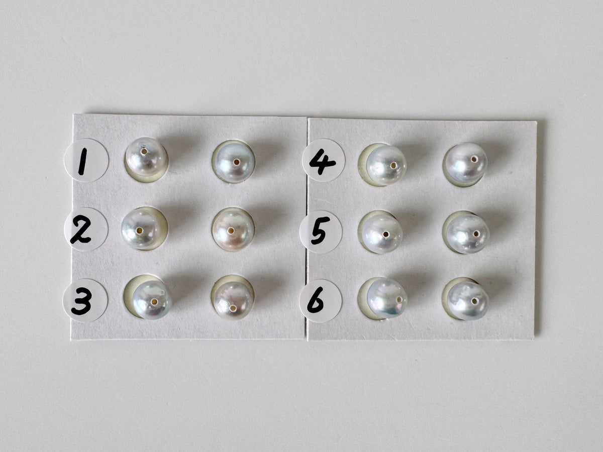 Akoya Pearls Loose Natural Blue/Silver Half-Drilled: 7-7.5mm, Japanese Cultured Saltwater Beads, Pair Pricing | Jewelry Supplies