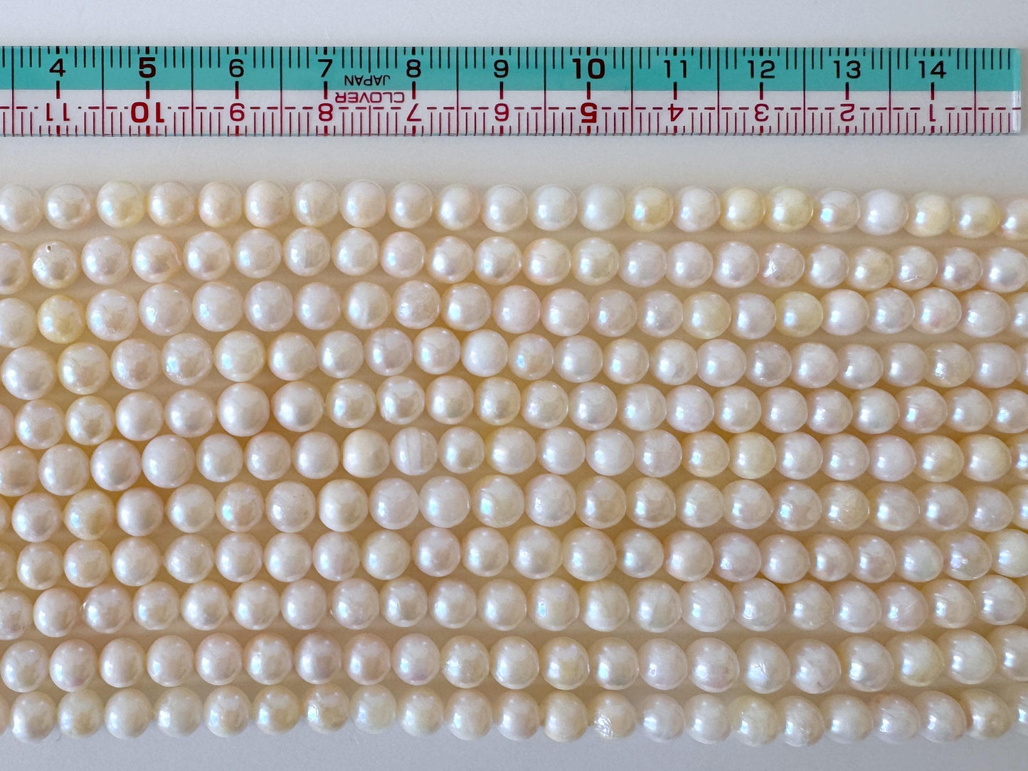 Japanese Akoya Pearl Strand - Cultured Saltwater Beads - 5-5.8mm White-Off White, Full 40cm Length, Jewelry Crafts, Value-Priced