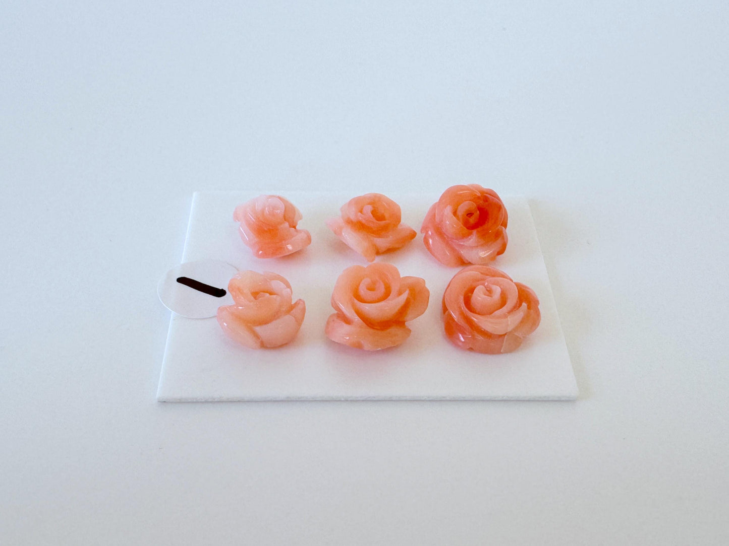 Pink Coral Rose Carvings Handmade Beads, Natural Deep Sea Coral (Value Priced Set, Drilled Holes, 6pcs 6.8-8.9mm)