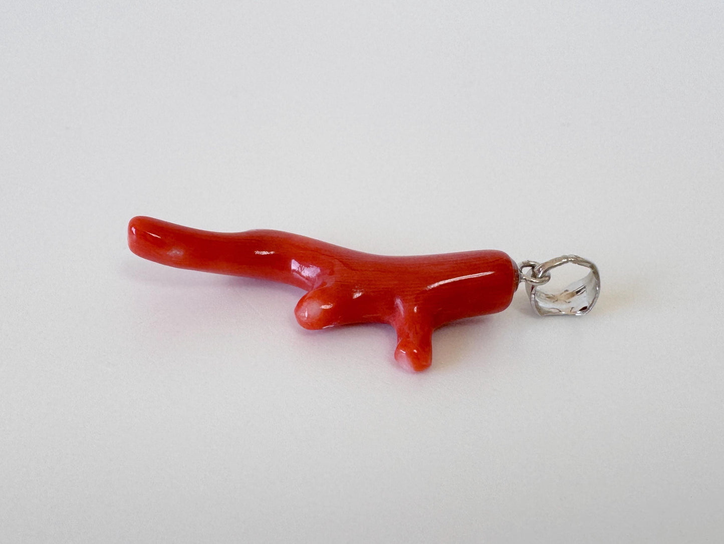 Momo Coral Branch Pendant: Japanese Orange Coral, Rhodium Silver Bail | Natural Deep Sea Jewelry, 34mm Length