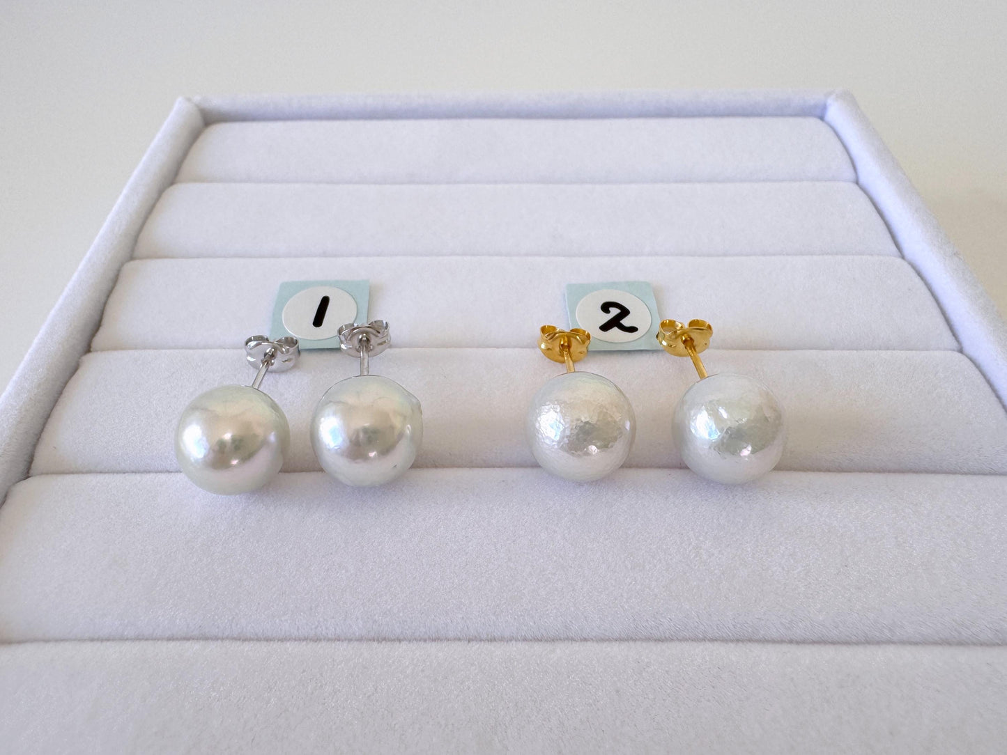 9.5mm Akoya Pearl Stud Earrings: Natural Light Blue Color, Silver 925