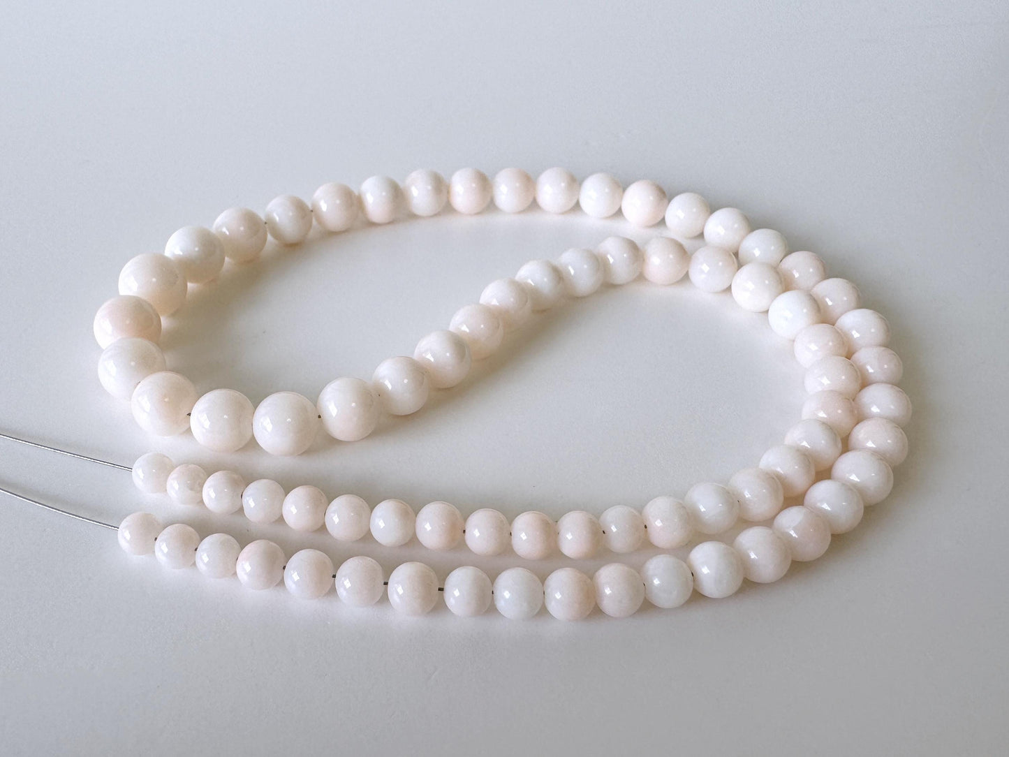 Natural Coral Strand - Deep Sea Midway White Round Beads - 4-8mm Size, 16in Length, Jewelry Making Supplies