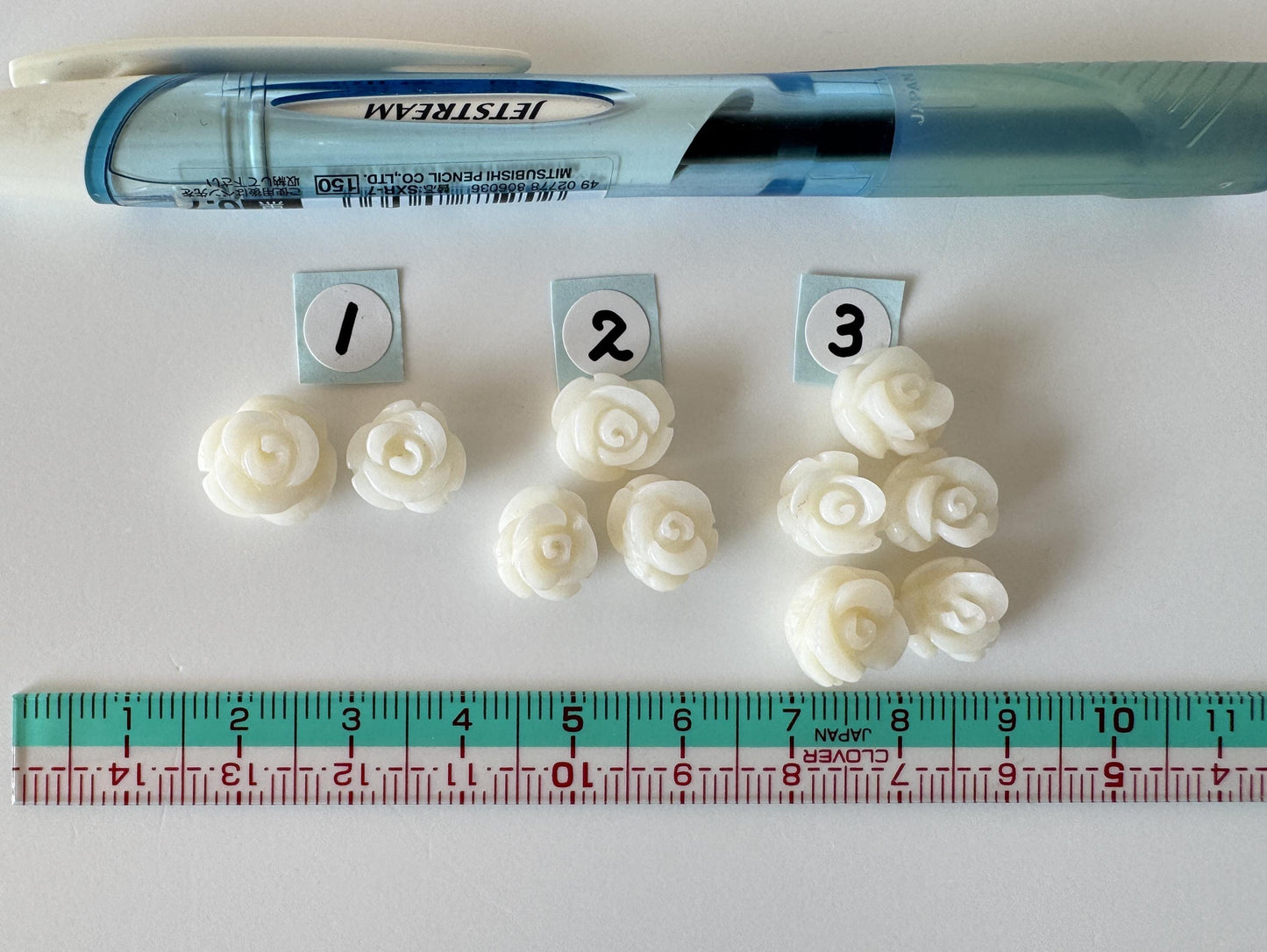 Natural White bamboo Coral Rose Carvings with Imperfection, 9-12mm, White color, Price per set of 2-5 pcs, For Jewelry Making