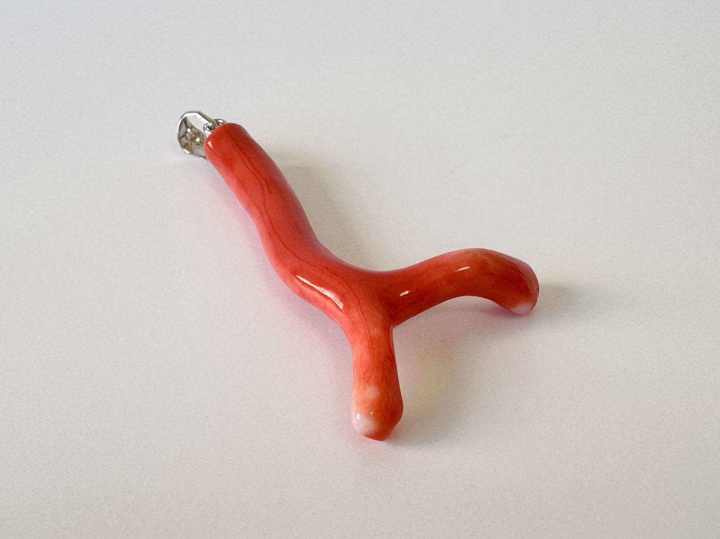 Momo Coral Branch Pendant Natural, Japanese Orange Coral (44mm Length, Rhodium-Plated Silver Bail, Deep Sea Origin)