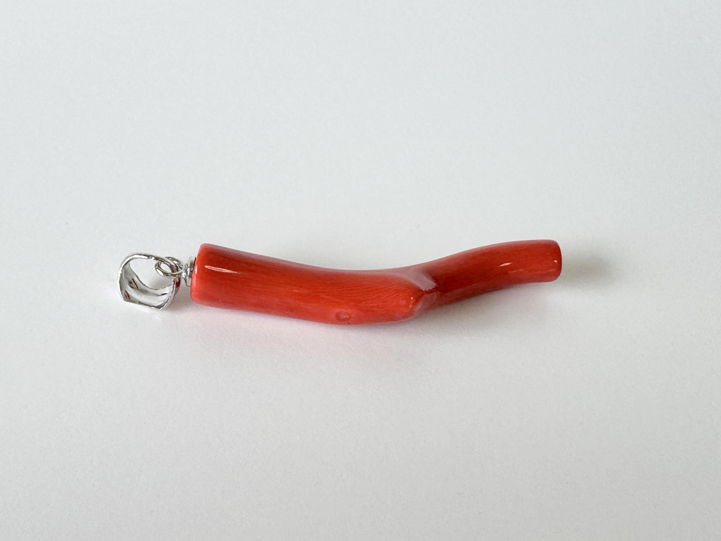 Momo Coral Branch Pendant: Japanese Coral Jewelry, Vermilion Orange (37mm, Rhodium-Plated Silver Bail)