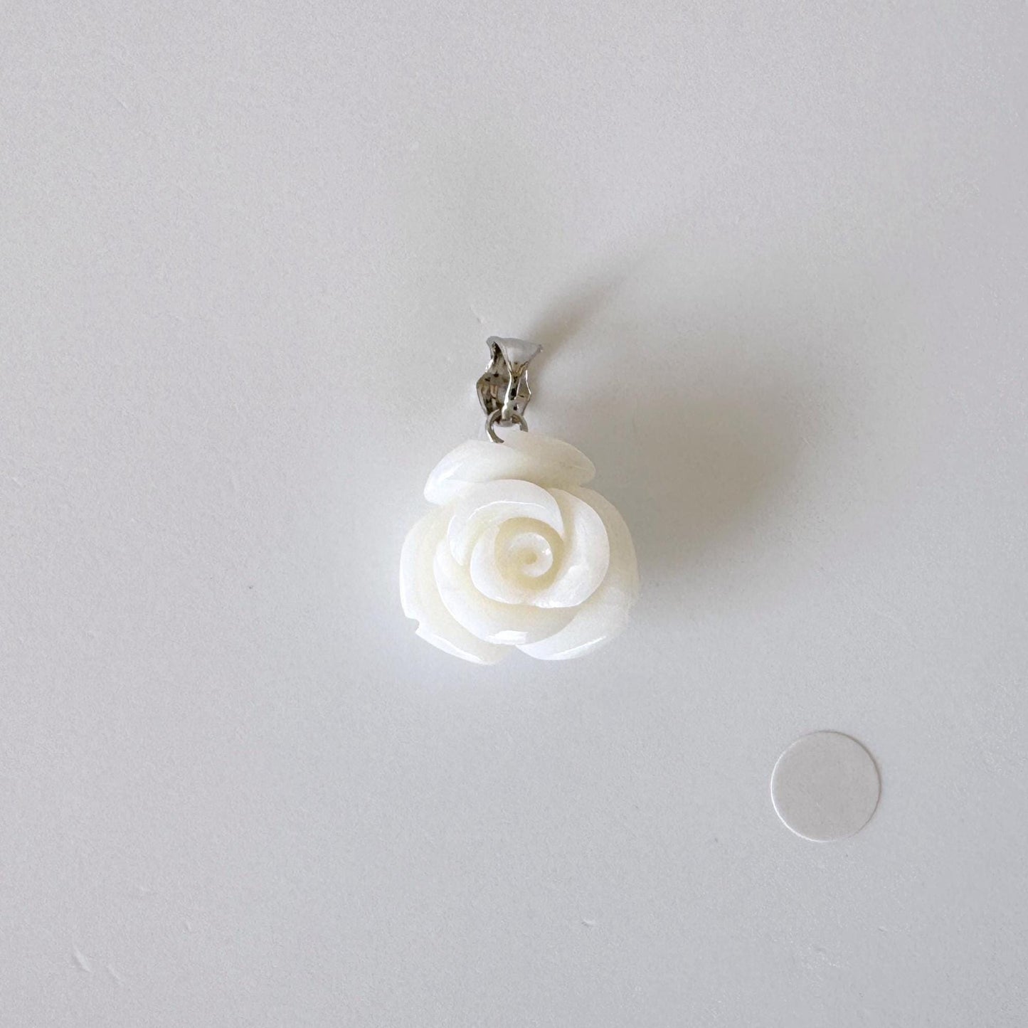 Natural White Coral Rose Pendant, 15x15mm Rose, Natural White Color Coral, Silver (rhodium plated) Bail, Genuine Precious Coral Pendant