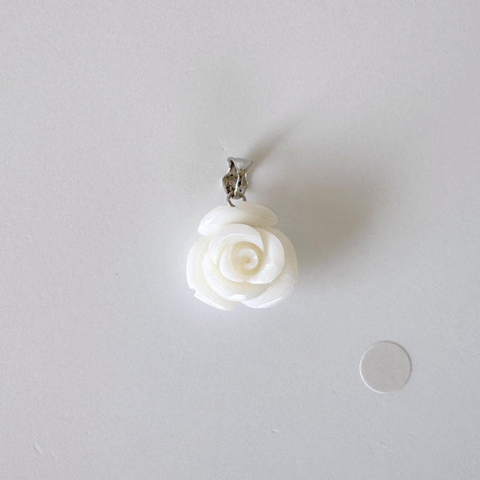 Natural White Coral Rose Pendant, 15x15mm Rose, Natural White Color Coral, Silver (rhodium plated) Bail, Genuine Precious Coral Pendant