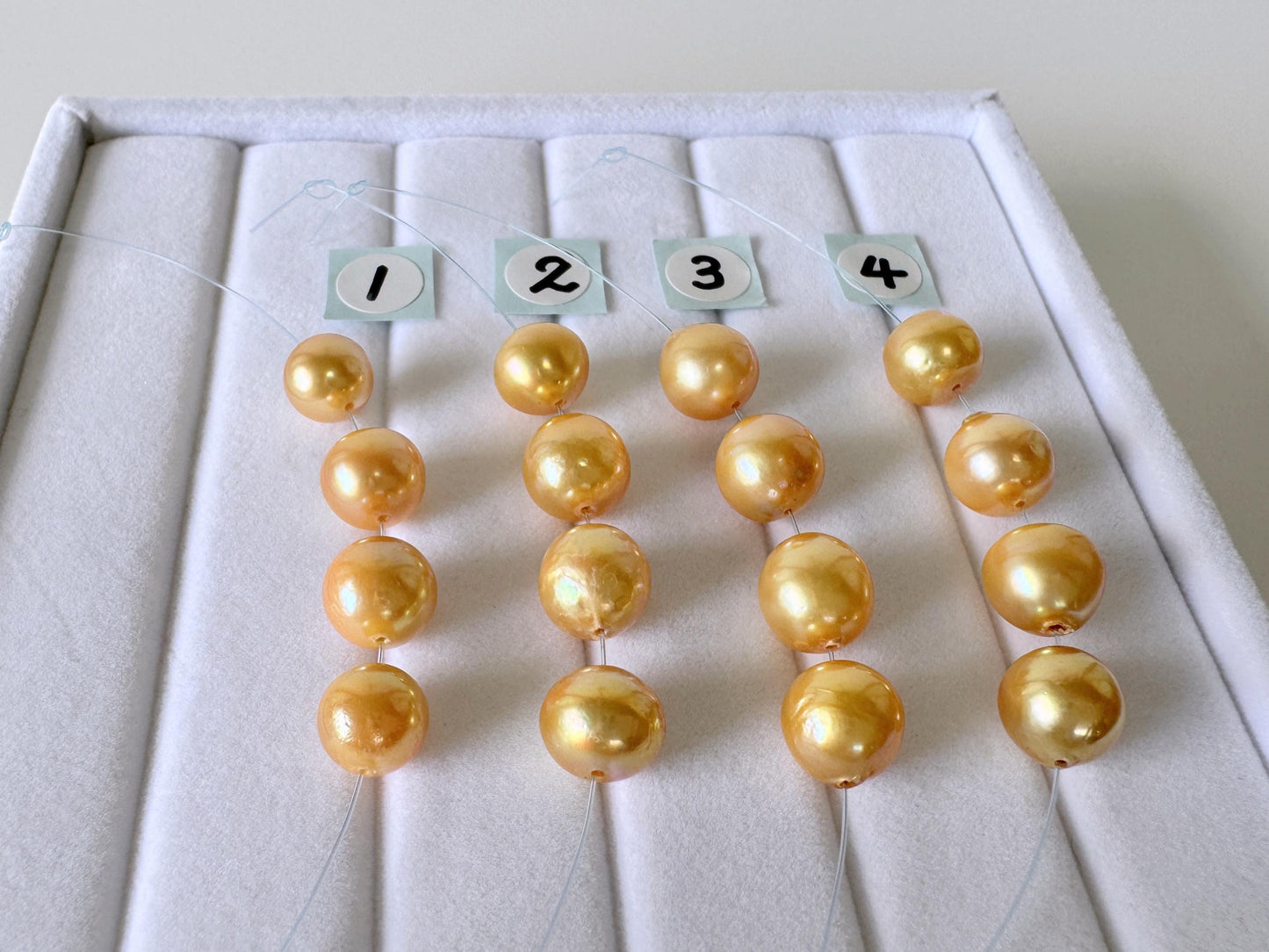 Japanese Akoya Golden Pearl Beads: Cultured Saltwater Jewelry Supplies (7.3-8.4mm, Color Treated, Mini Strand of 4 Pieces)