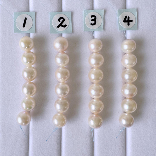 Akoya Pearl Beads Japanese Cultured, White Pink Overtone (Round 6.5-7mm, Saltwater, Mini Strand, 6 Pieces)