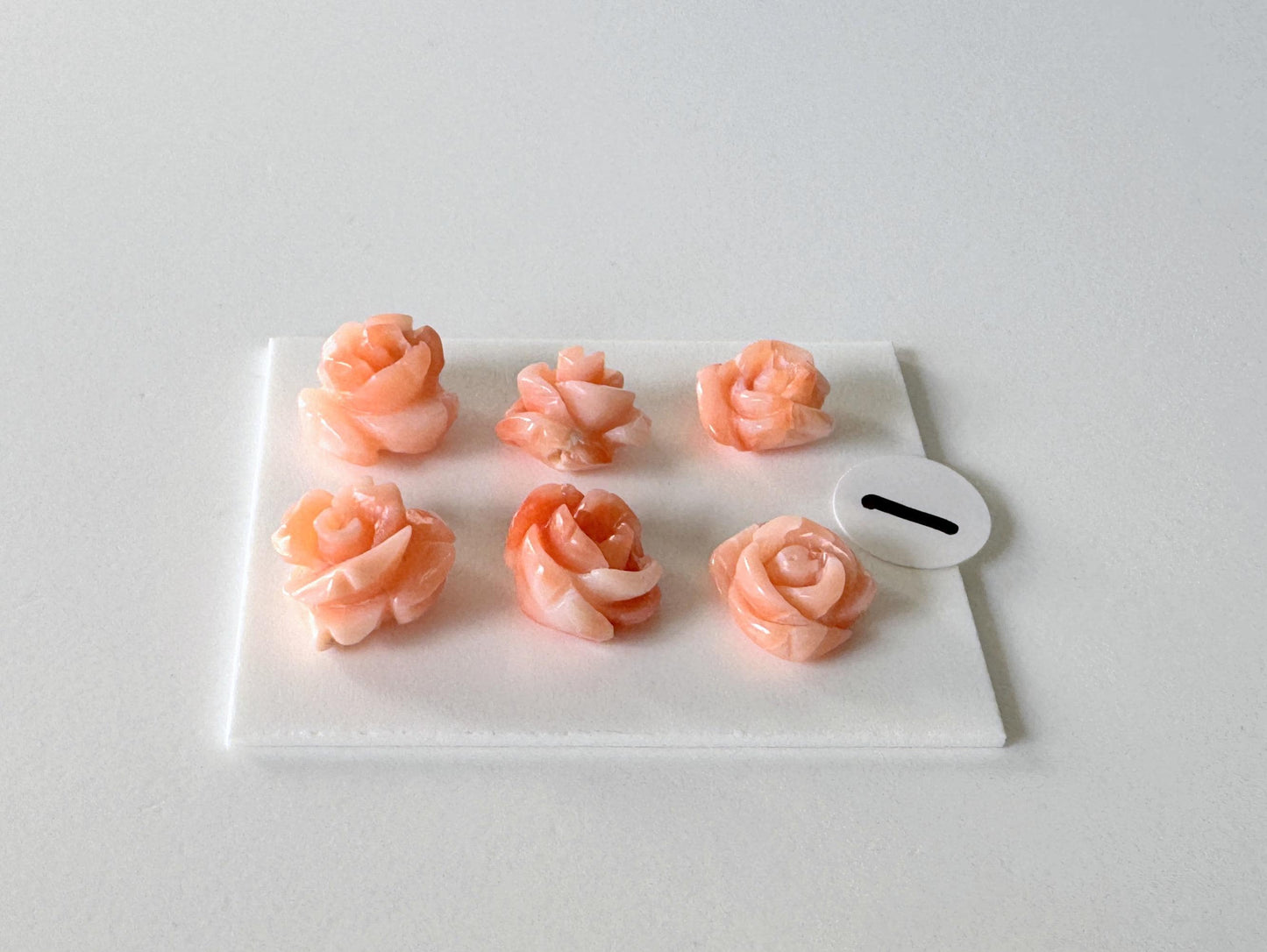 Pink Coral Rose Carvings Handmade Beads, Natural Deep Sea Coral (Value Priced Set, Drilled Holes, 6pcs 7-9mm)