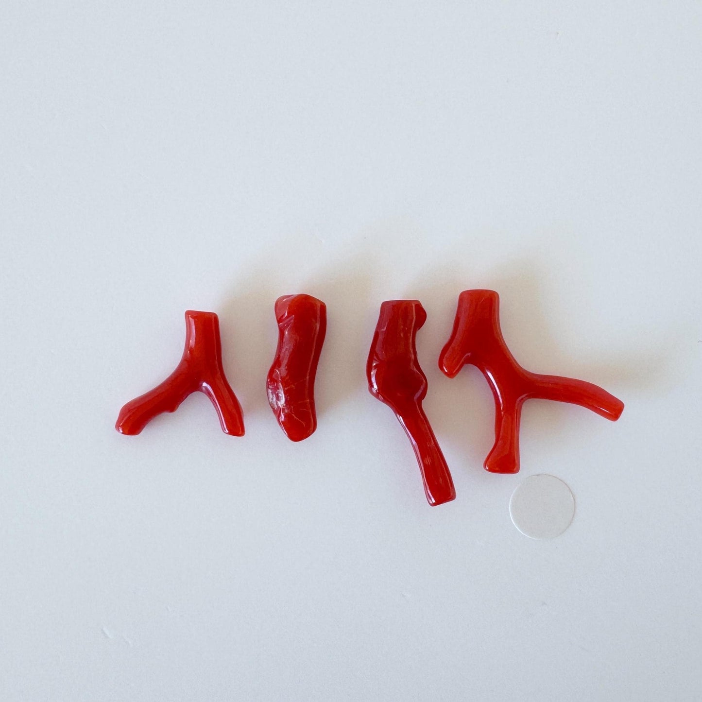 Red Coral Branch Set: Natural Aka Coral for Jewelry Making (16-24mm), Hole on Top (4 Pcs)