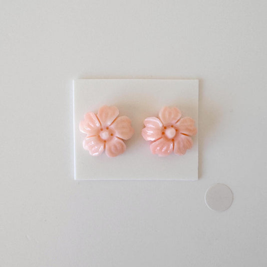 Natural Deep Sea Coral Pink Cherry Blossom Carving Pair – 14.5mm Sakura