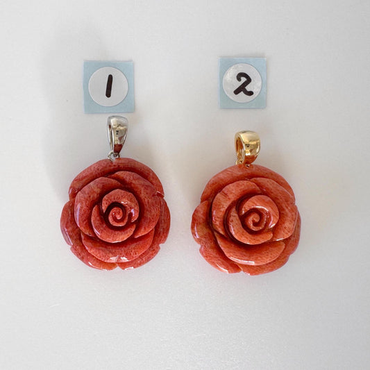 Sponge Coral Rose Pendant, Light Red, 20mm (Brass Bail)