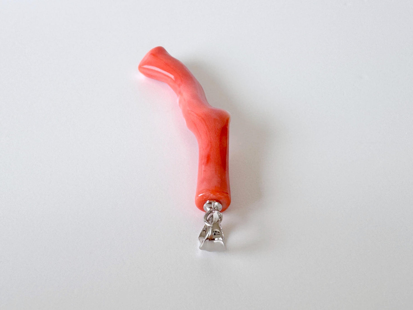 Momo Coral Branch Pendant Natural Jewelry, Japanese Orange Coral (45mm Length, Rhodium Silver Bail, Unique Gift)